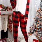 Fiery Red Plaid Raglan Sleeves Top and Drawstring Pants Lounge Set