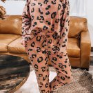 Pale Chestnut Leopard Long Sleeve Top and Drawstring Pants Set