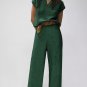 Green Knitted V Neck Sweater and Casual Pants Set