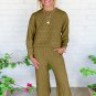 Sage Green Solid Quilted Pullover and Pants Outfit