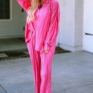 Rose Pleated Long Sleeve Shirt and Wide-Leg Pants Set