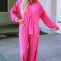 Rose Pleated Long Sleeve Shirt and Wide-Leg Pants Set