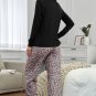 Long Sleeve Top and Leopard Print Pants Lounge Set