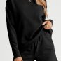 Black Textured Long Sleeve Top and Drawstring Shorts Set