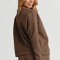 Brown Textured Long Sleeve Top and Drawstring Shorts Set