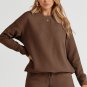 Brown Textured Long Sleeve Top and Drawstring Shorts Set