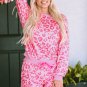 Pink Leopard Long Sleeve Satin Tie Shorts Two Piece Set