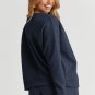 Navy Blue Textured Long Sleeve Top and Drawstring Shorts Set