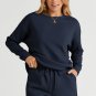 Navy Blue Textured Long Sleeve Top and Drawstring Shorts Set
