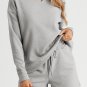 Gray Textured Long Sleeve Top and Drawstring Shorts Set