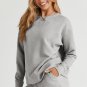 Gray Textured Long Sleeve Top and Drawstring Shorts Set