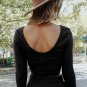 Black Solid Color Ribbed Crop Top Long Pants Set