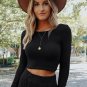Black Solid Color Ribbed Crop Top Long Pants Set