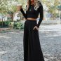 Black Solid Color Ribbed Crop Top Long Pants Set