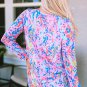 Sky Blue Floral Long Sleeve Top and Drawstring Shorts Set