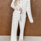 Striped Print Long Sleeve and Pants Pajamas Set