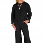 Black Solid Quilted Pullover and Pants Outfit