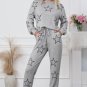 Gray Stars Print Long Sleeve Drawstring High Waist Lounge Set