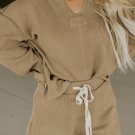Khaki Exposed Seam Textured Long Sleeve Top Shorts Set