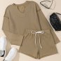 Khaki Exposed Seam Textured Long Sleeve Top Shorts Set