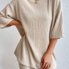 Apricot Plain Ribbed Loose Fit Two Piece Lounge Set