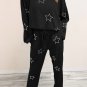 Black Stars Print Long Sleeve Drawstring High Waist Lounge Set