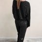 Black Stars Print Long Sleeve Drawstring High Waist Lounge Set