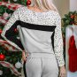 Gray Leopard Colorblock Patchwork Pullover and Shorts Set