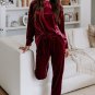 Fiery Red Solid Velvet Two Piece Lounge Set