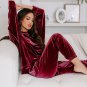 Fiery Red Solid Velvet Two Piece Lounge Set