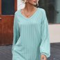 Mist Blue Corded V Neck Slouchy Top Pocketed Shorts Set