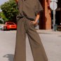 Brown Textured Loose Fit T Shirt and Drawstring Pants Set