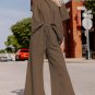 Brown Textured Loose Fit T Shirt and Drawstring Pants Set