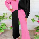Multicolor Contrast Color Block Textured Casual 2pcs Outfit