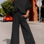 Black Textured Loose Fit T Shirt and Drawstring Pants Set