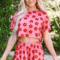 Rose Floral Print Crop Tee and Shorts Lounge Set