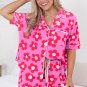 Flower Print Short Sleeve Shirt Pajamas Set