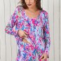 Purple Floral Long Sleeve Top and Drawstring Shorts Set
