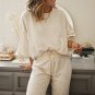 White Cheetah Print Two Piece Loose Fit Cozy Loungewear