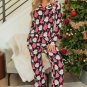 Black Christmas Santa Printed Two Piece Pajamas Set