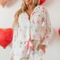 White Christmas Wine Glass Print Bow Knot Two Piece Pajama Set