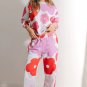 White Floral Print Pullover Top Sweatpants Lounge Set