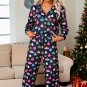 Navy Blue Colorful Christmas Lights Print Shirt and Pants Pajama Set
