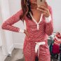 Red Stripe Buttoned V Neck Top and Knotted Waist Pants Lounge Set