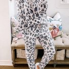 Khaki Leopard Print Drawstring Hoodie and Skinny Pants Lounge Set