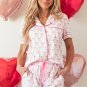 Bowknot Printed Short Sleeve and Ruffled Shorts Valentines Pajama Set