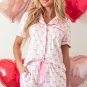 Bowknot Printed Short Sleeve and Ruffled Shorts Valentines Pajama Set