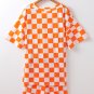 Orange Checkerboard Print V Neck Loose Tee and Shorts Lounge Set