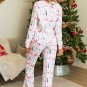 White Christmas Pattern Long Sleeve Top and Wide Leg Pants Set