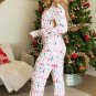 White Christmas Pattern Long Sleeve Top and Wide Leg Pants Set